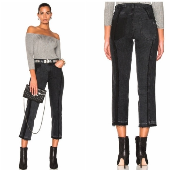 rag & bone 2 tone crop Jeans size 28 black frayed distressed - Picture 2 of 12